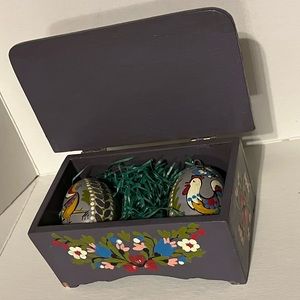 Vintage Spring Easter Eggs in Decorative Painted Wood Box